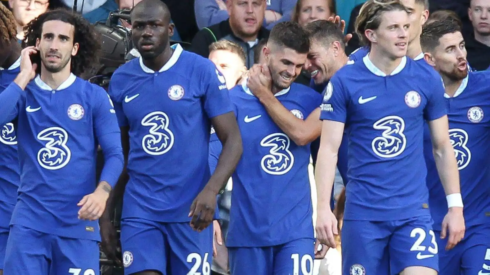 Christian Pulisic celebrates putting Chelsea 2-0 up against Wolves.