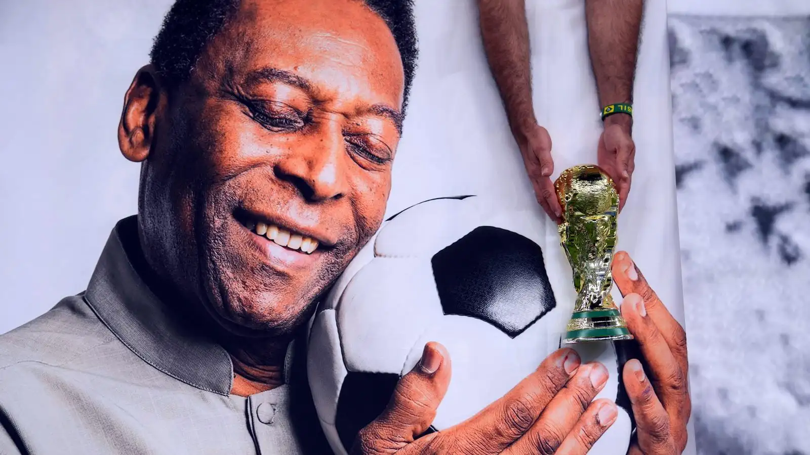 Brazil legend Pele hugs a football in a picture