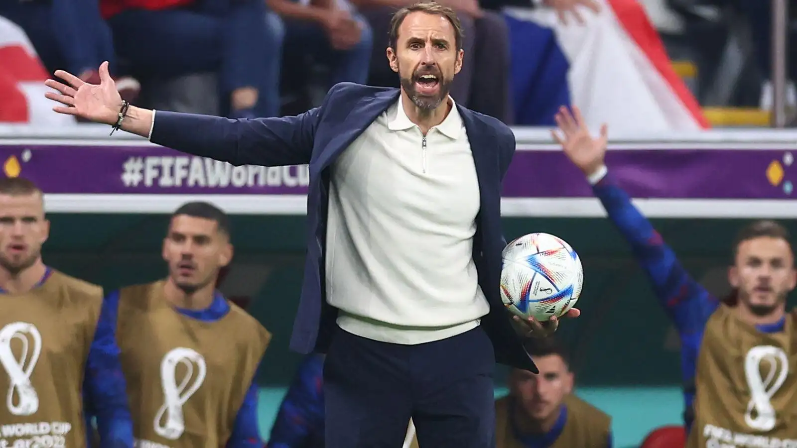 Gareth Southgate reacts to a decision in England's defeat to France.