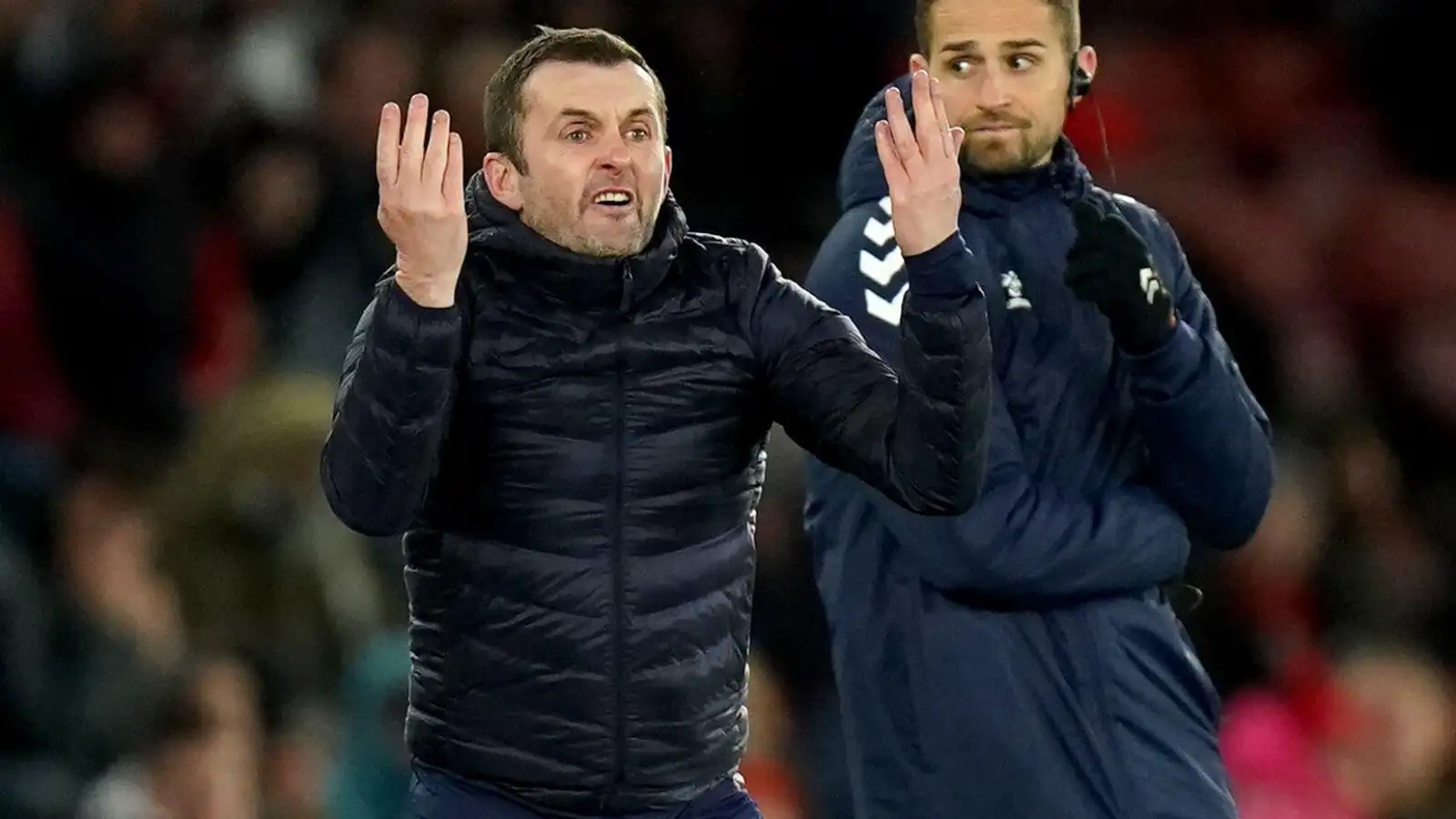 Nathan Jones reacts on the touchline as Southampton lose to Brighton.