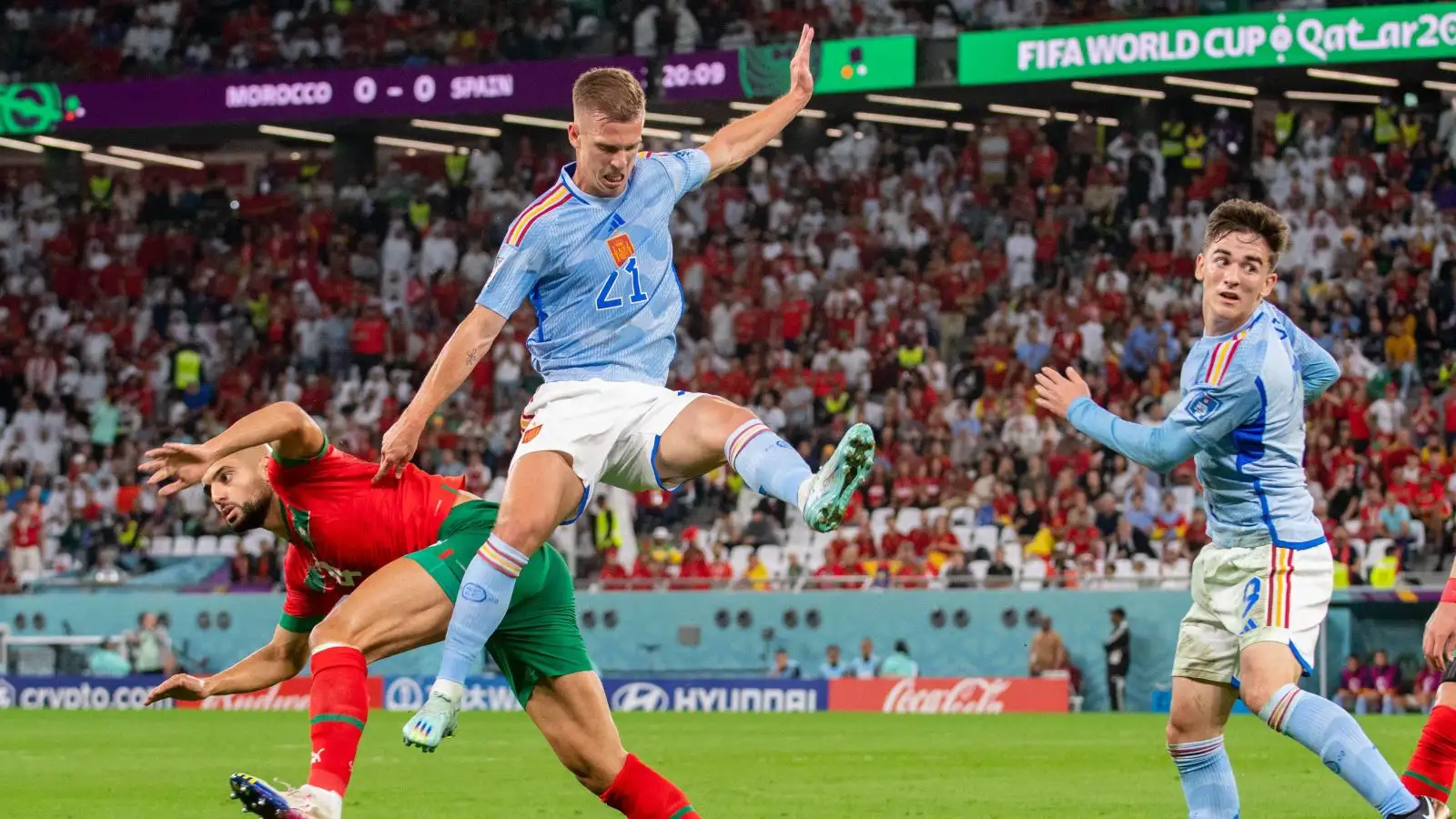 Man Utd target Dani Olmo jumps in the air