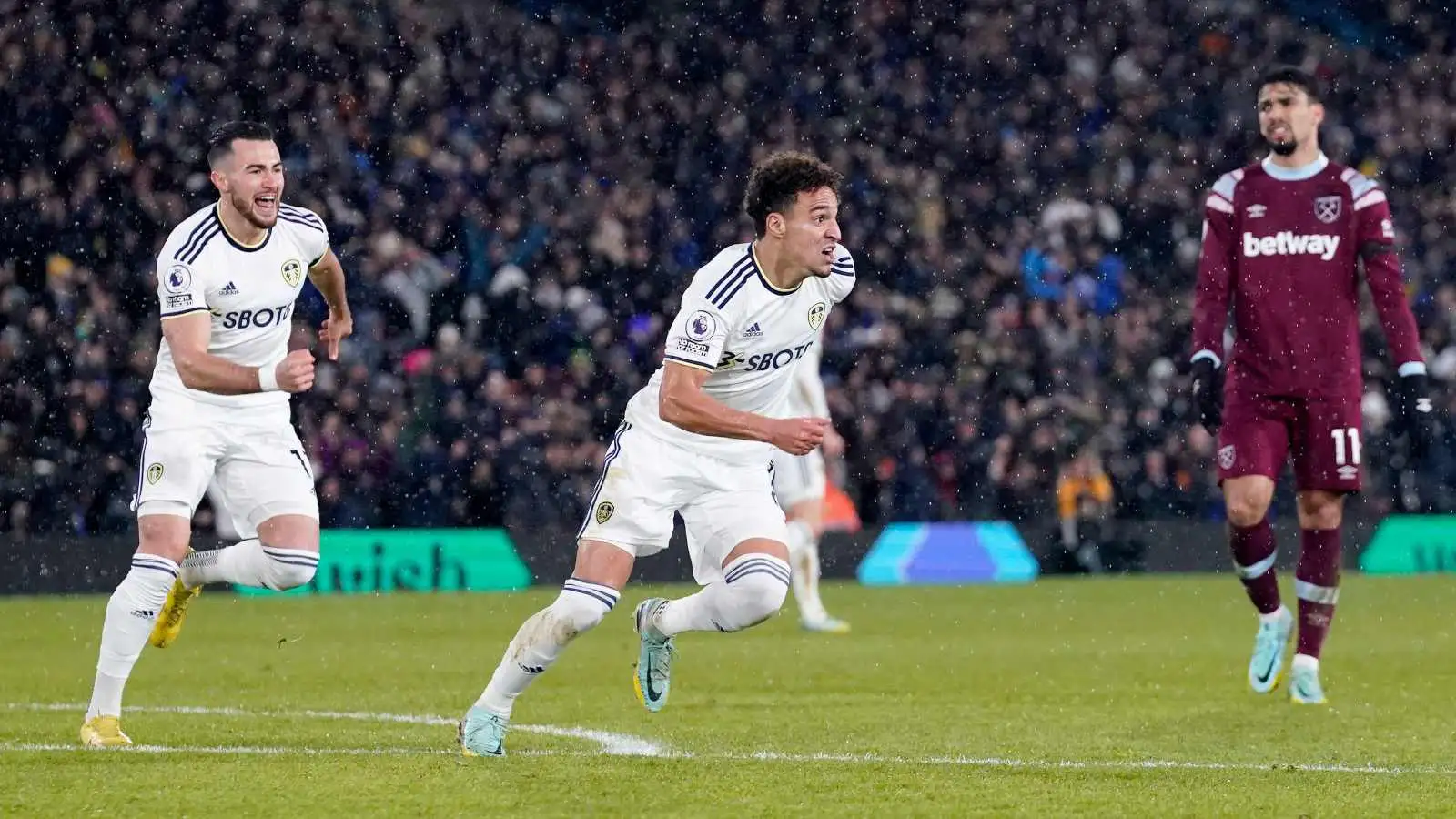 Leeds forward Rodrigo celebrates his goal