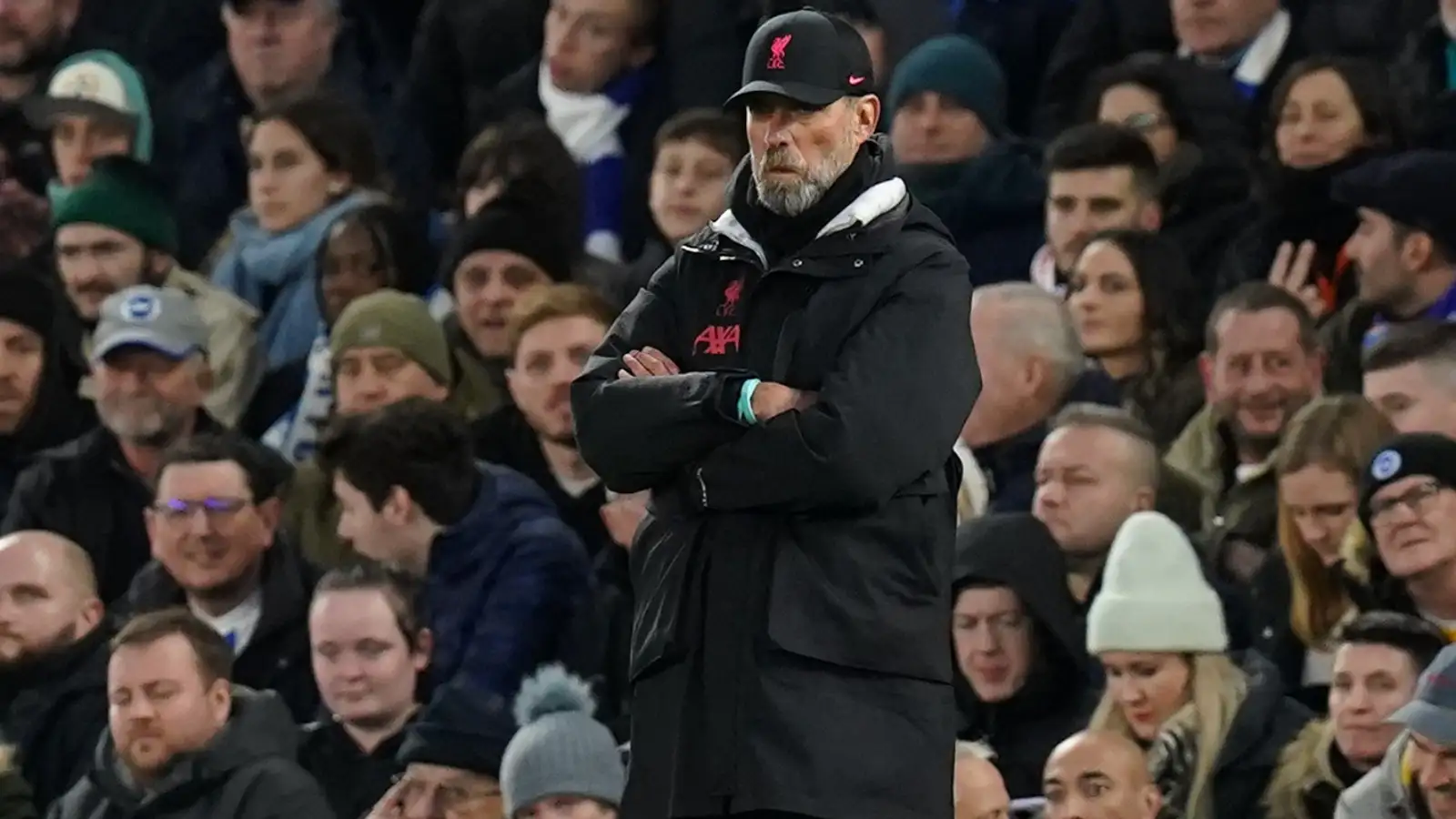 Jurgen Klopp watches his Liverpool side lose 3-0 at Brighton.