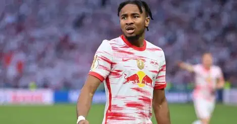 Christopher Nkunku reacts as Chelsea finally complete £52m transfer from RB Leipzig