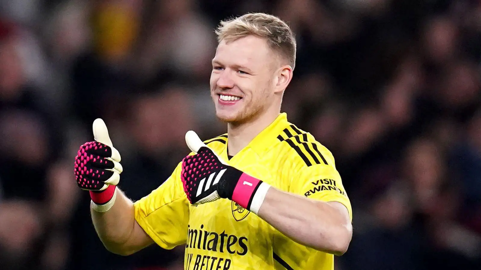 Arsenal goalkeeper Aaron Ramsdale reacts during the Premier League match at the Emirates Stadium, London.