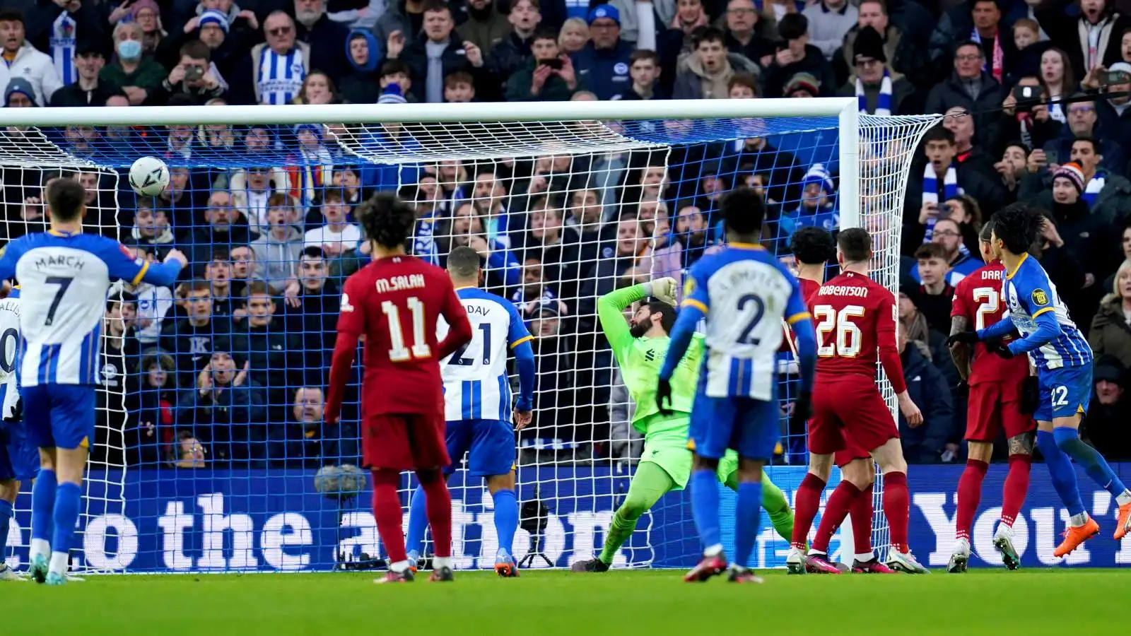 Kaoru MItoma scores a late winner in the FA Cup for Brighton against Liverpool