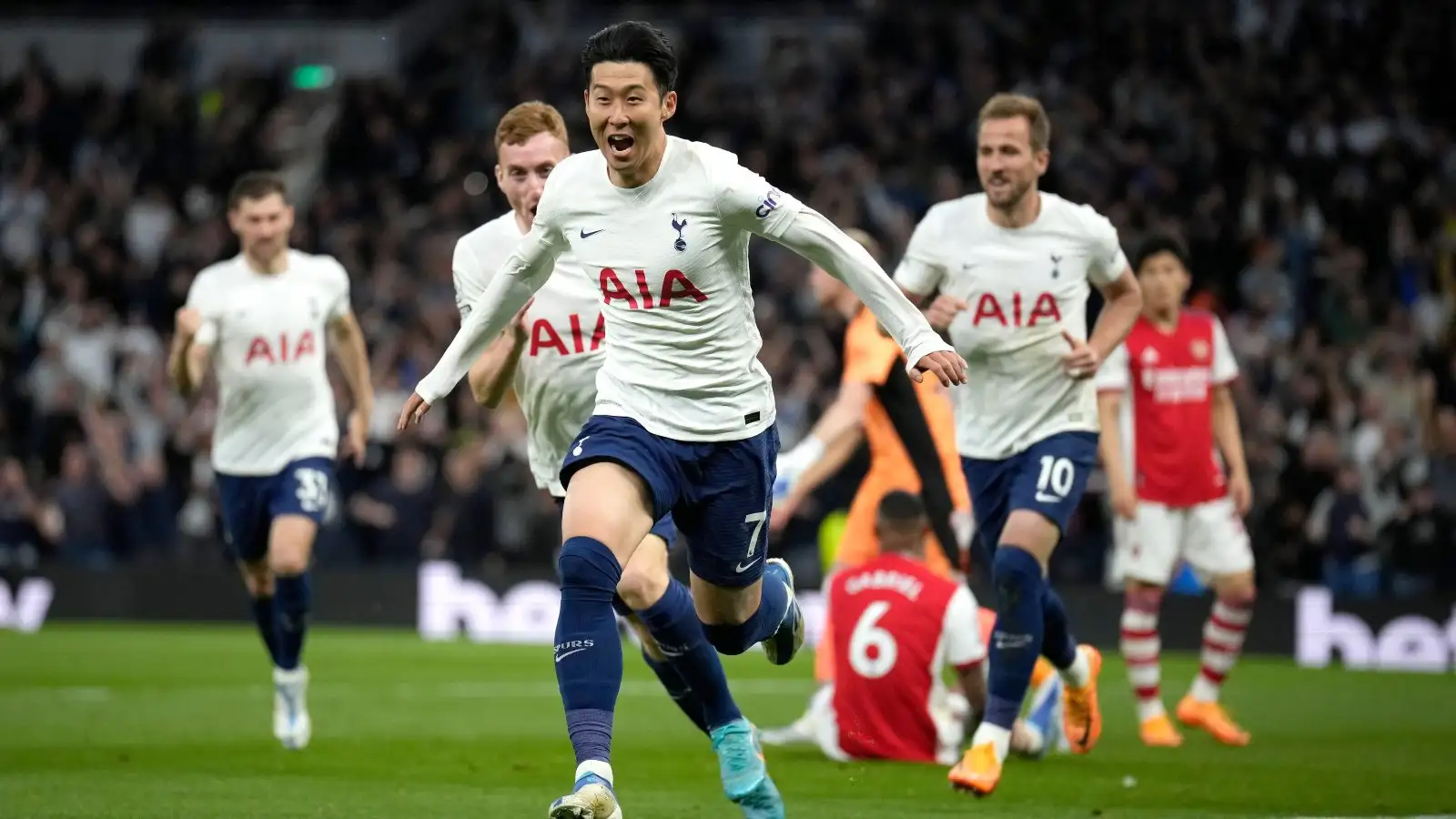 Tottenham forward Son Heung-min celebrates scoring a goal