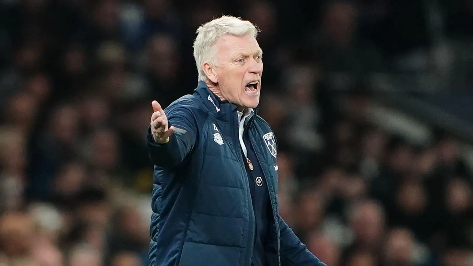West Ham United manager David Moyes reacts on the touchline during the Premier League match at the Tottenham Hotspur Stadium, London. Picture date: Sunday February 19, 2023.
