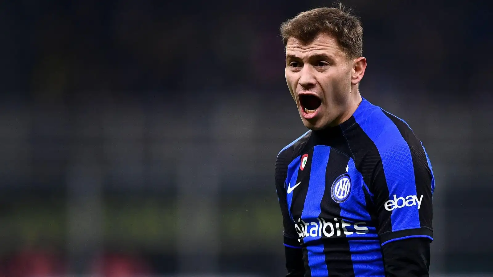 Reported Liverpool target Nicolo Barella shouts during a match