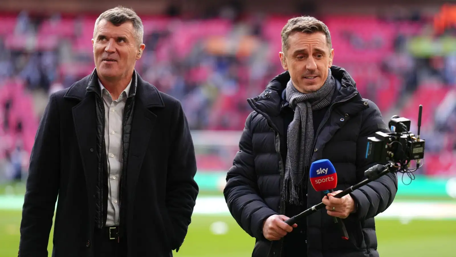 Man Utd legends Gary Neville and Roy Keane attend the Carabao Cup final