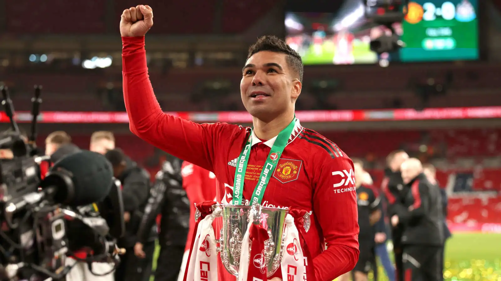 Casemiro with the EFL Cup for Manchester United