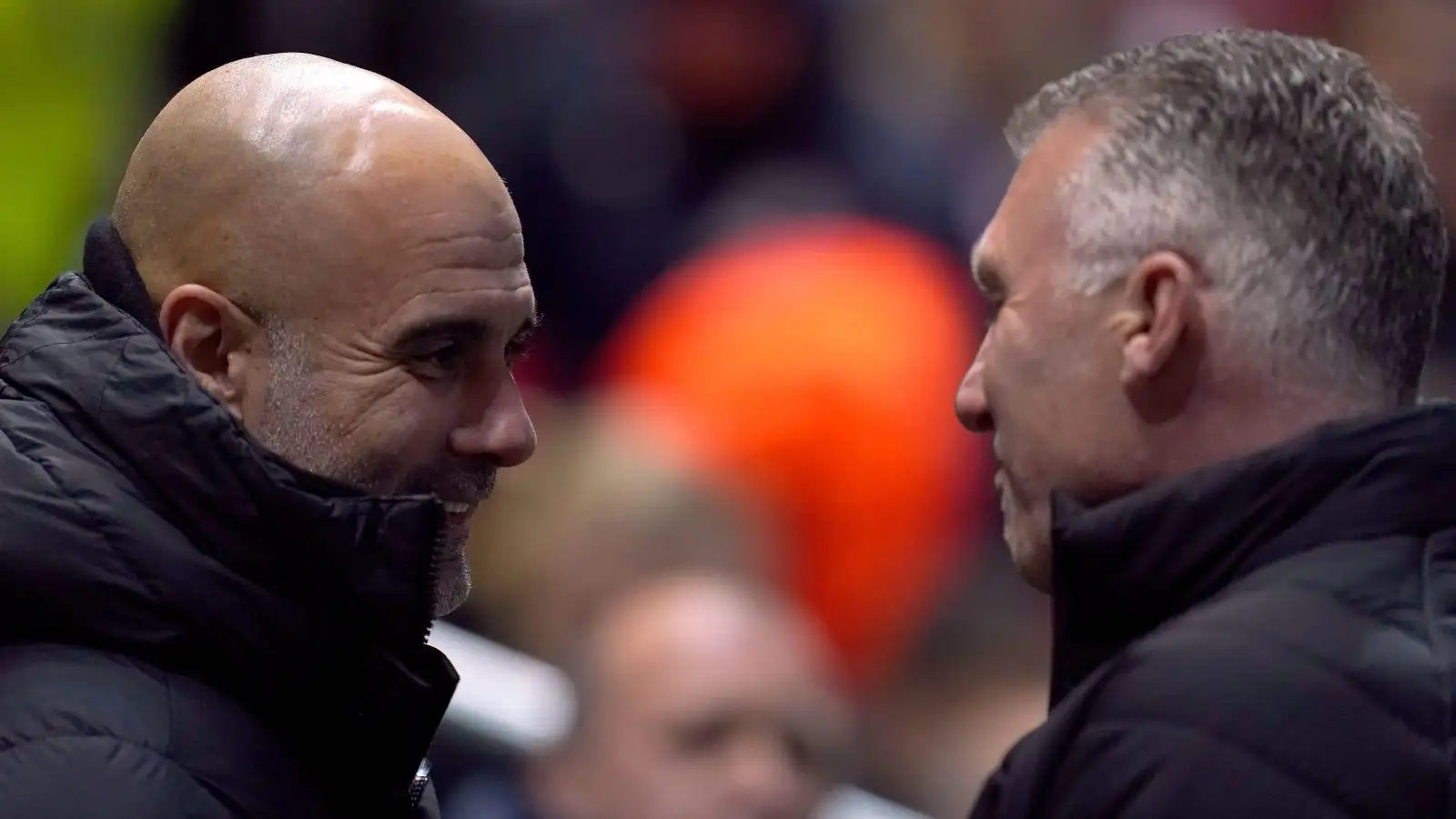 Bristol City manager Nigel Pearson shake hands with Pep Guardiola