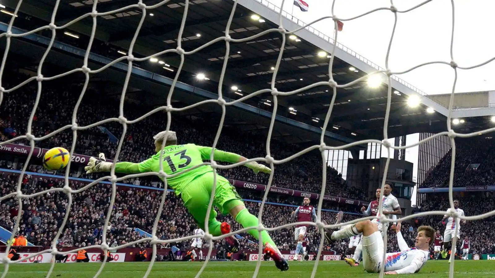 Joachim Andersen scores the own goal which decided the match betwen Aston Villa and Crystal Palace