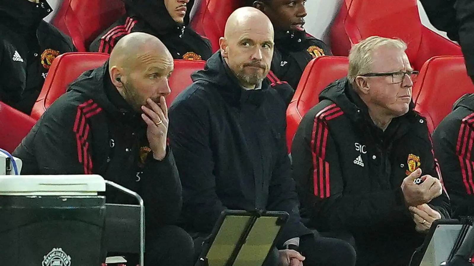 Man Utd boss Erik ten Hag looks frustrated