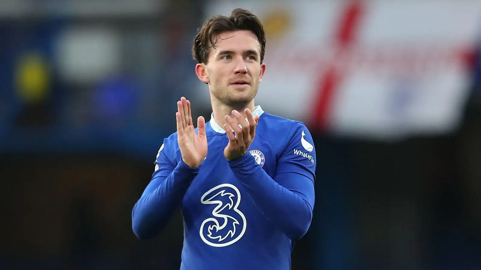 Chelsea left-back Ben Chilwell of Chelsea thanking the fans post match