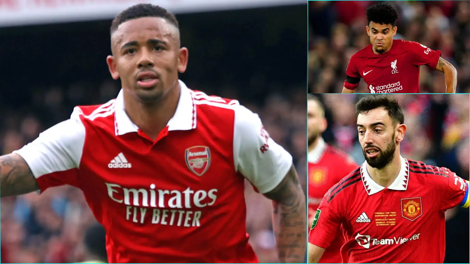 Gabriel Jesus, Luis Diaz and Bruno Fernandes