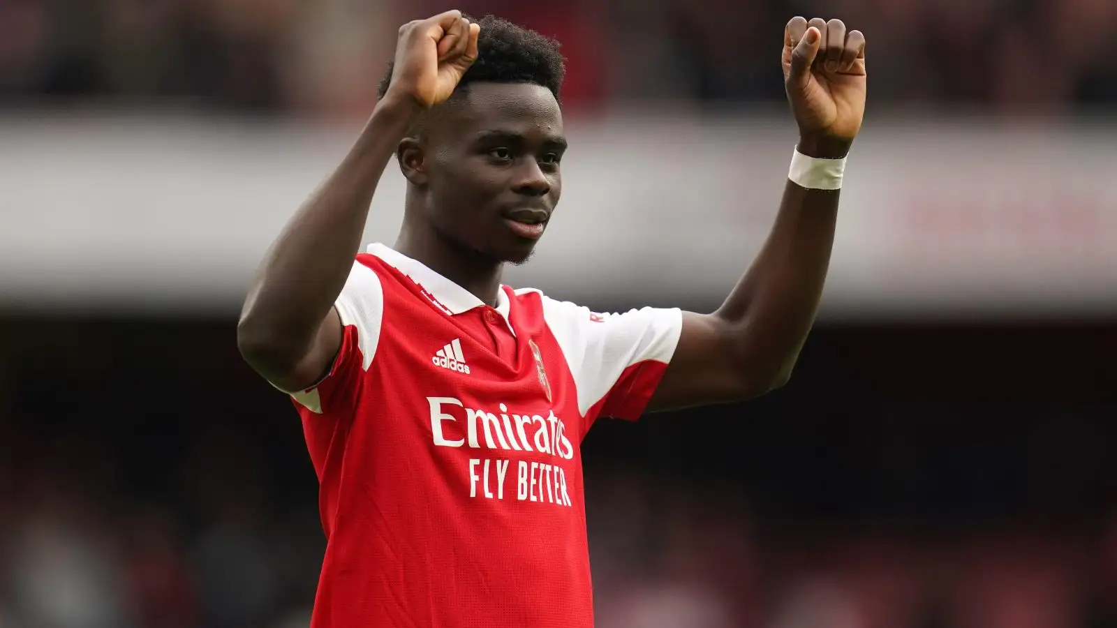 Arsenal winger Bukayo Saka celebrates his goal