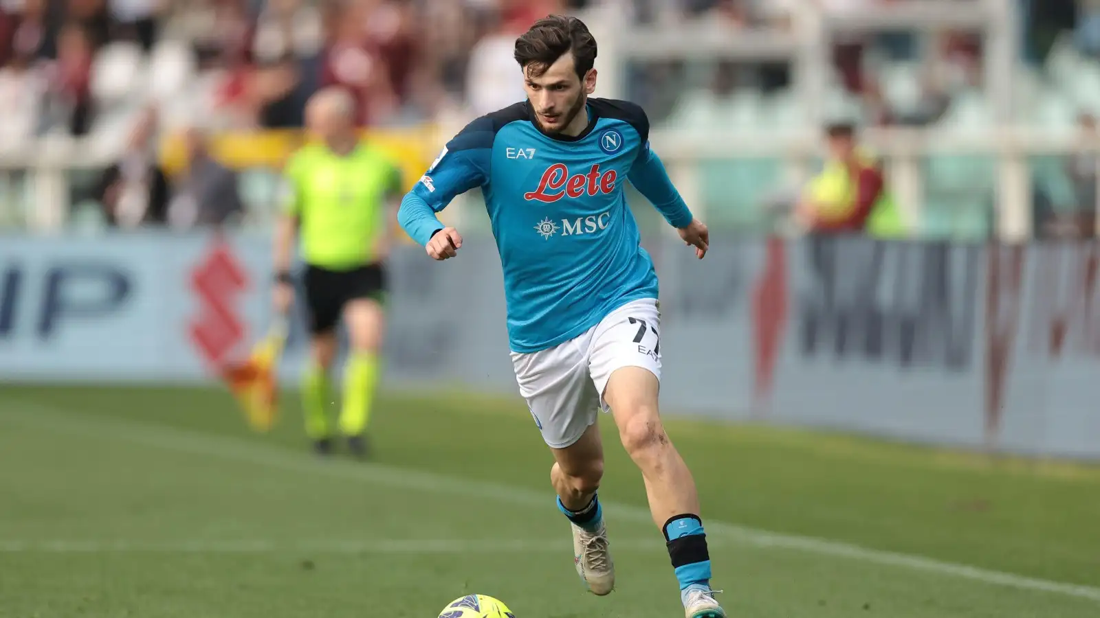 Arsenal target Khvicha Kvaratskhelia runs with the ball