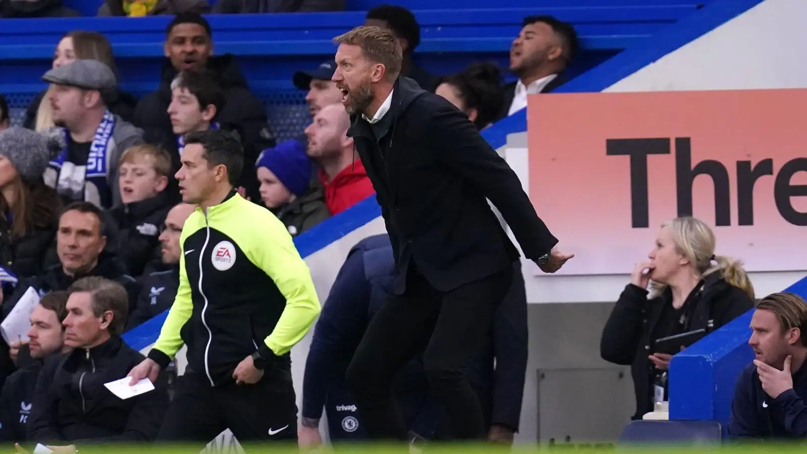 Graham Potter angrily gestures on the touchline during the Premier League match