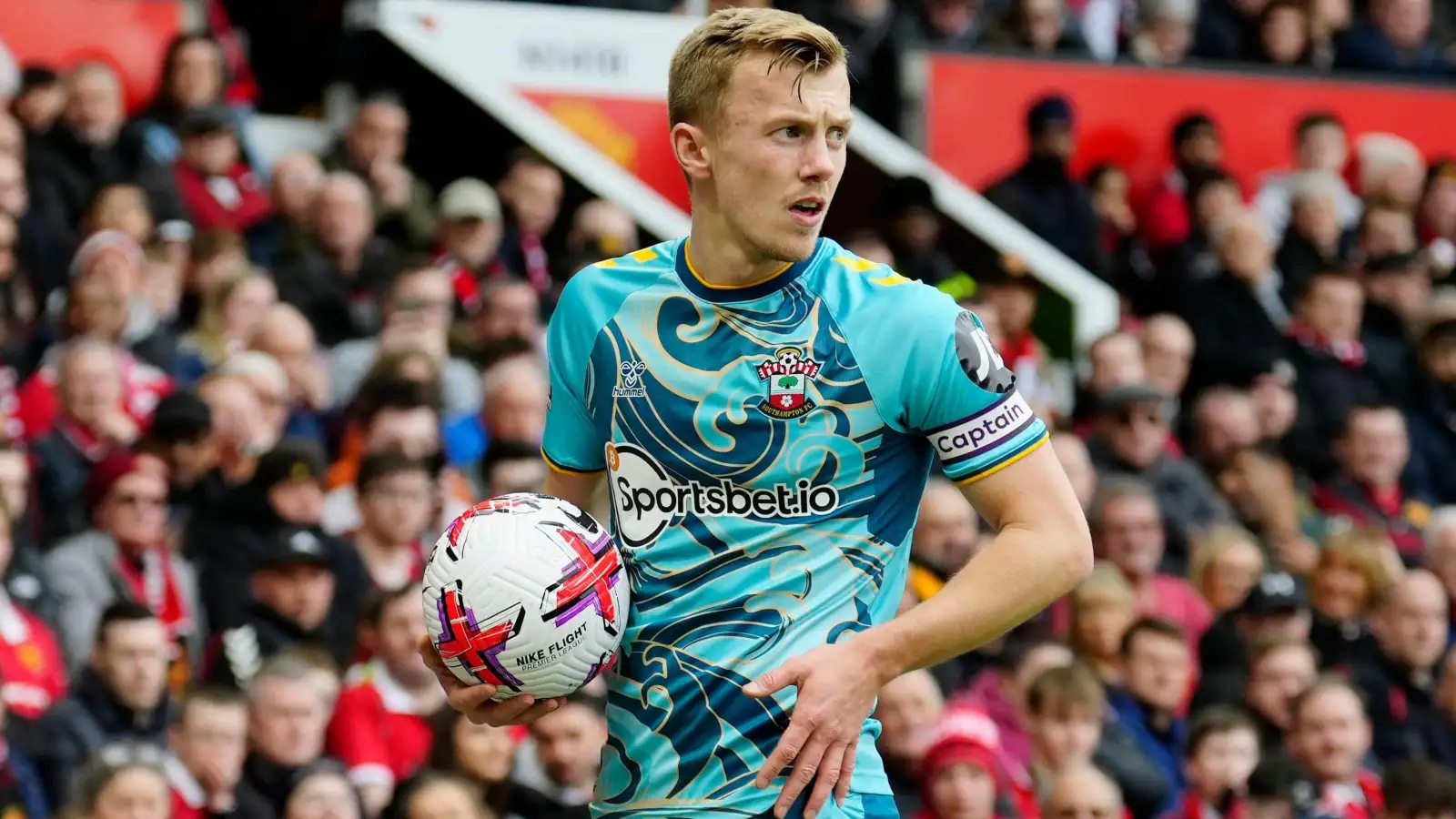James Ward-Prowse prepares to take a set-piece for Southampton in their draw at Manchester United.