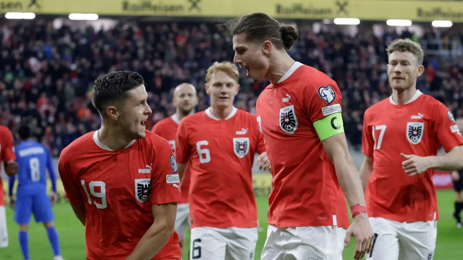 Man Utd target Marcel Sabitzer celebrates