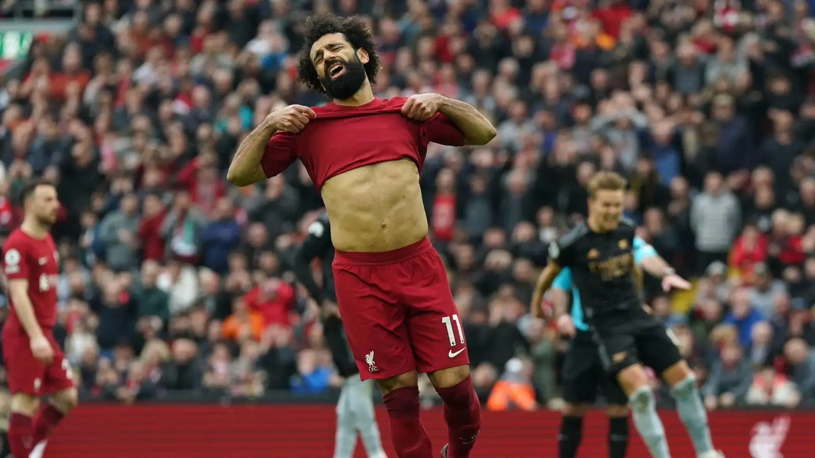 Liverpool forward Mo Salah looks dejected after missing a penalty