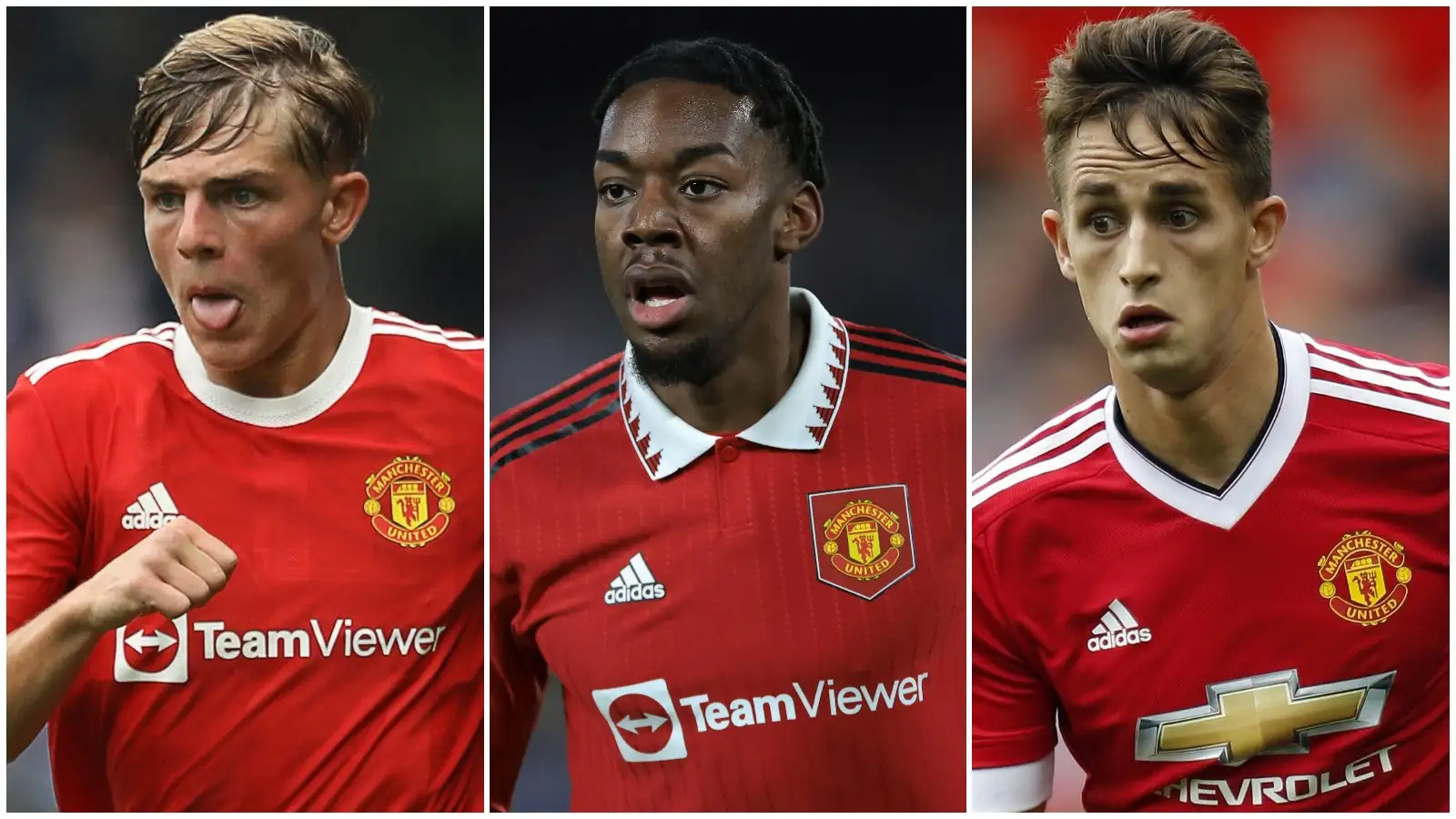 Manchester United academy graduates Brandon Williams, Anthony Elanga and Adnan Januzaj.