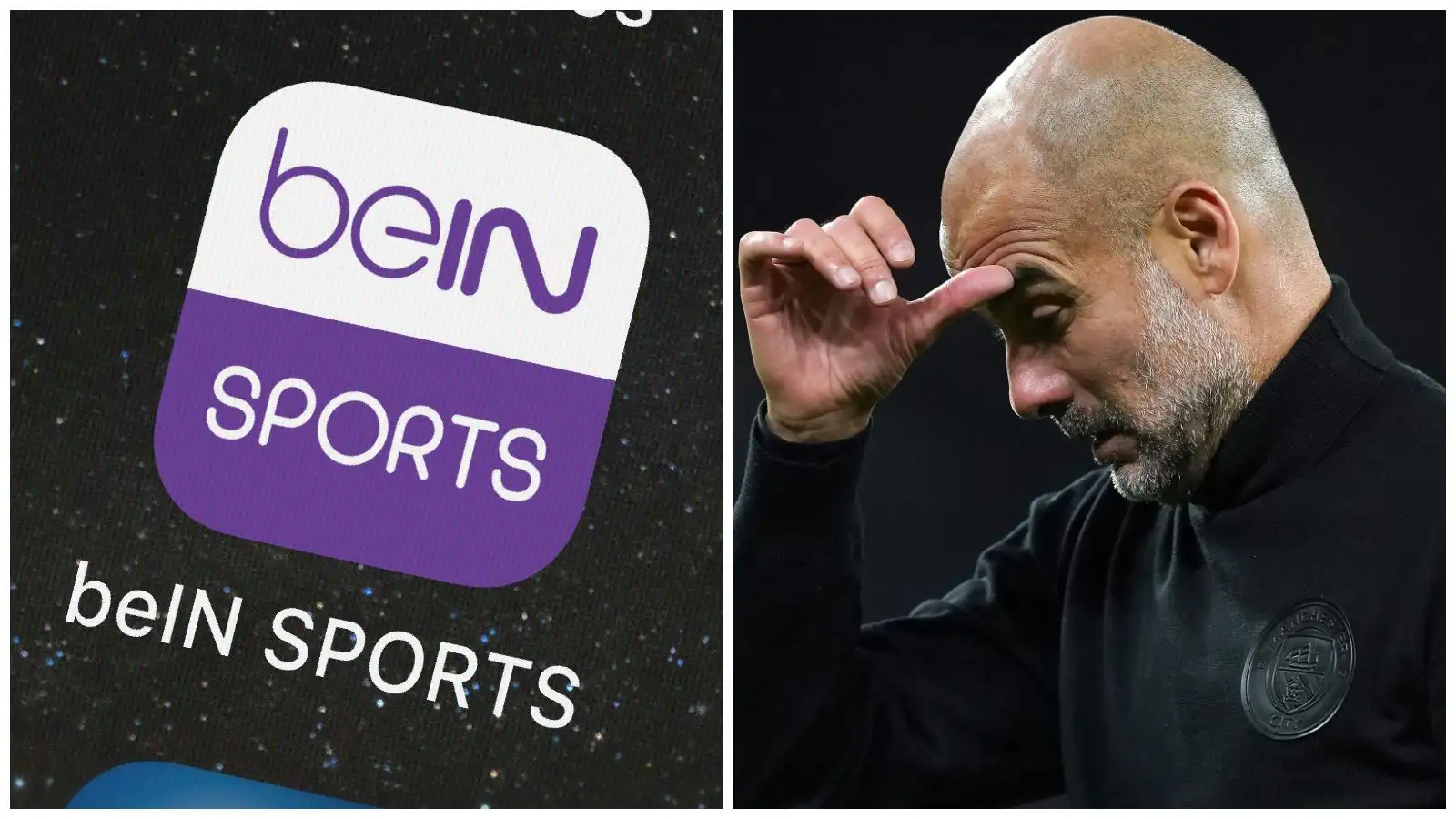 Man City manager Pep Guardiola and the BEIN Sports logo