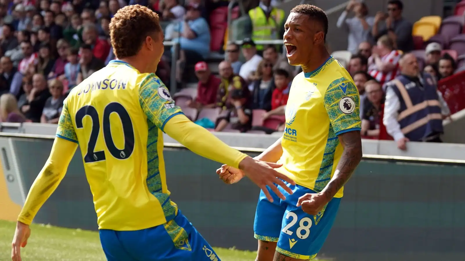 Danilo memorializes scoring for Nottingham Woodland at Brentford.