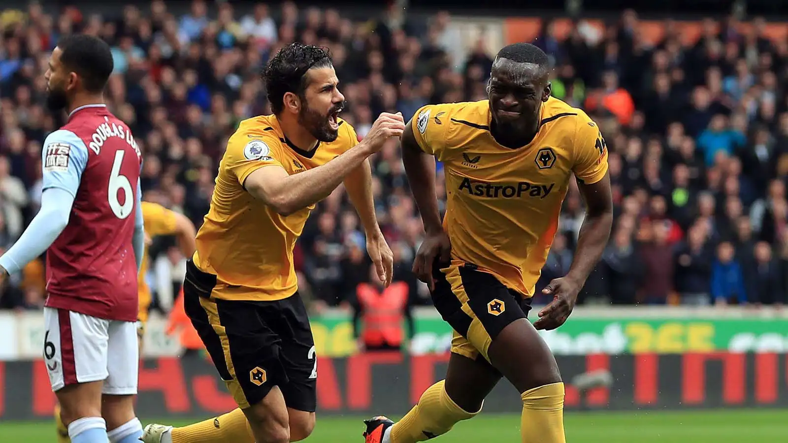 Wolverhampton Wanderers' Toti celebrates scoring their side's first goal of the game during the Premier League match at Molineux Stadium, Wolverhampton. Picture date: Saturday May 6, 2023.