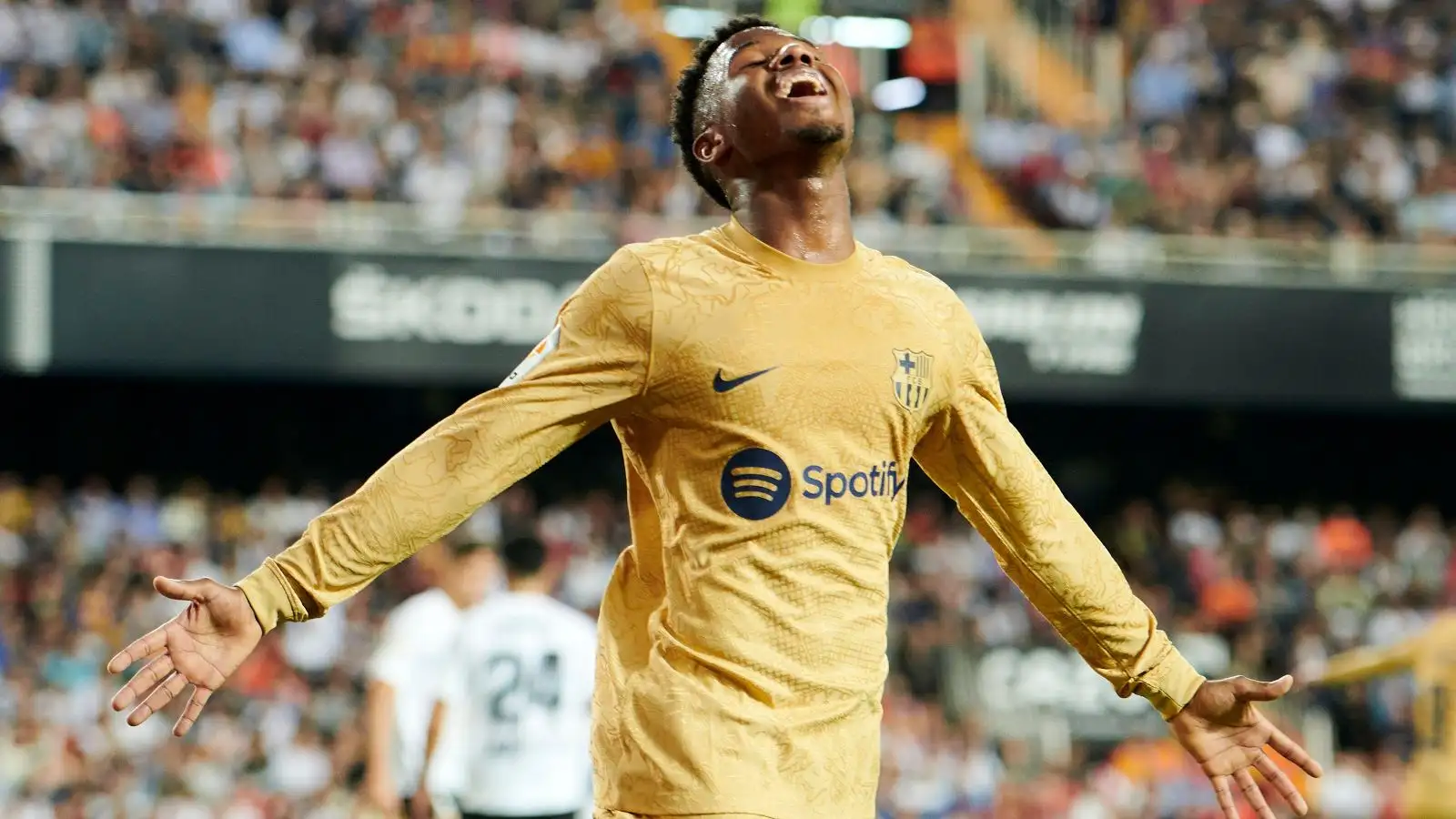 Reported Man Utd target Ansu Fati celebrates a goal for Barcelona