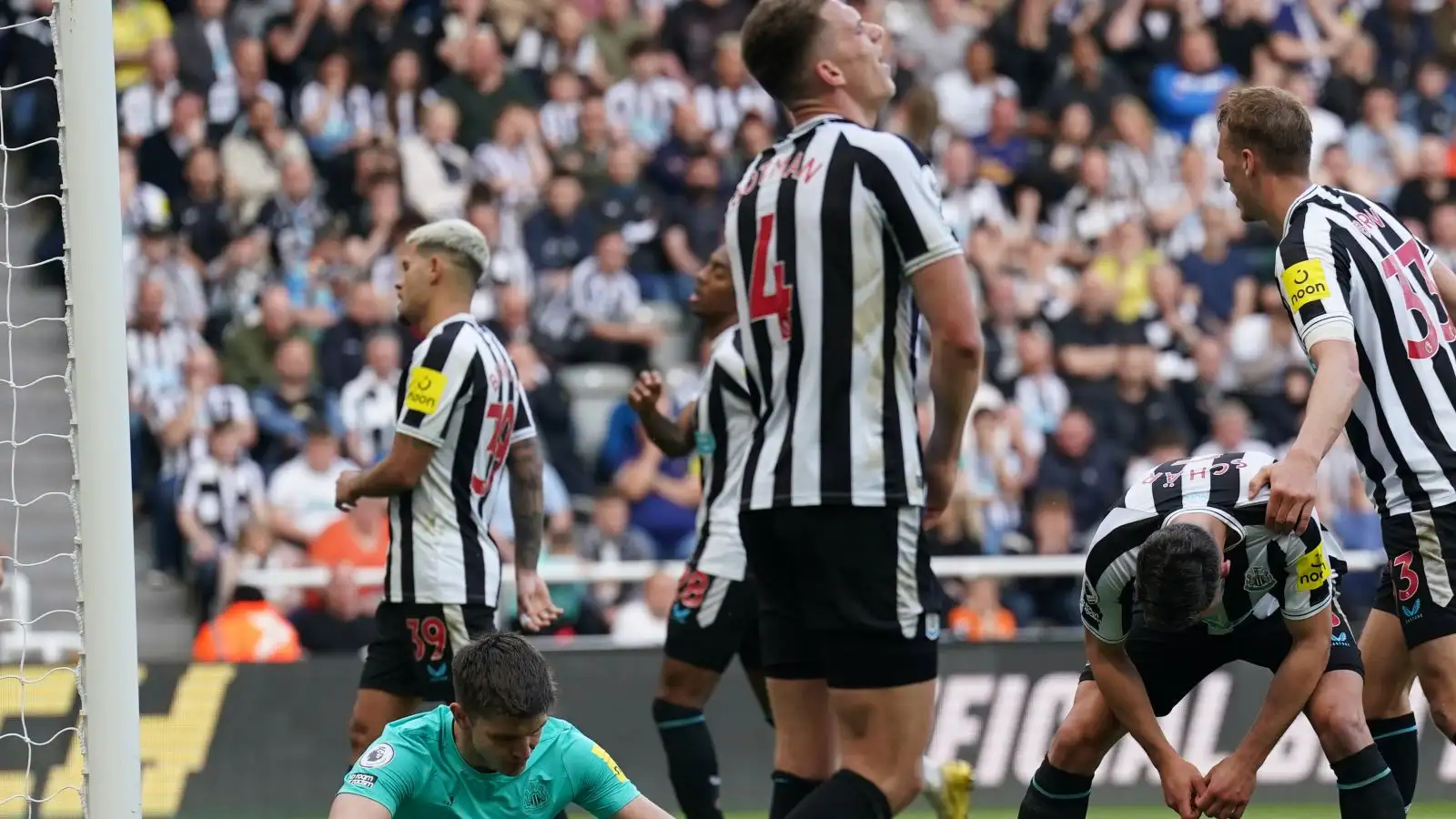Newcastle players show their disappointment during a 2-0 Premier League defeat to Arsenal