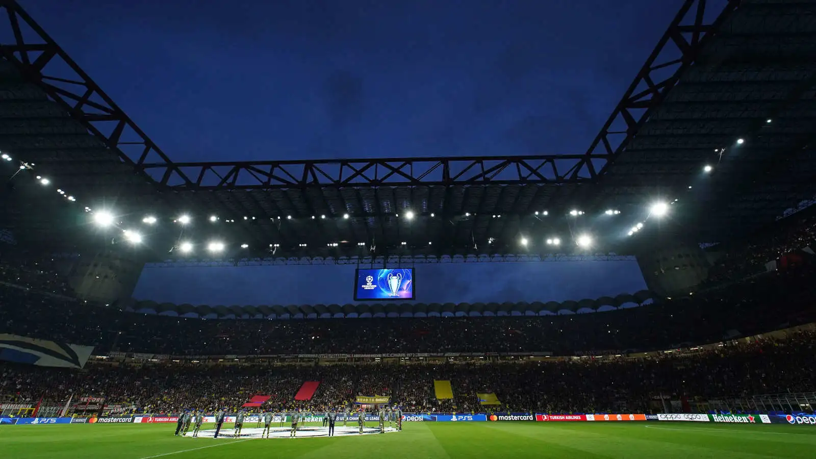 The San Siro before kick-off of the Milan vs Inter Champions League semi-final