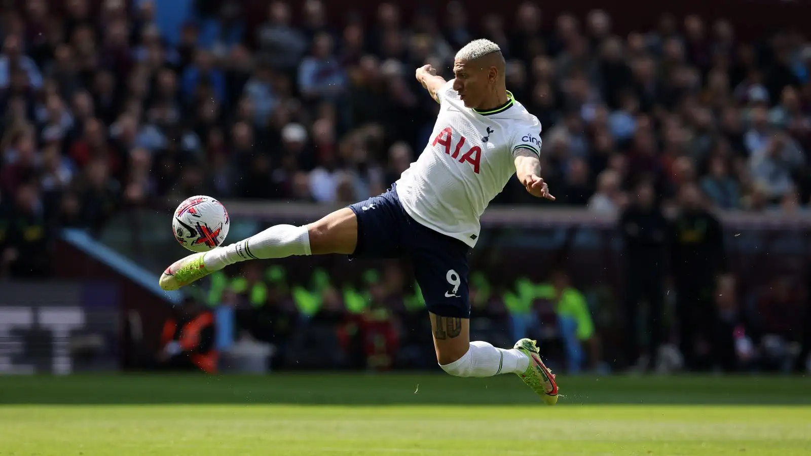 Tottenham striker Richarlison attempts a shot against Aston Villa