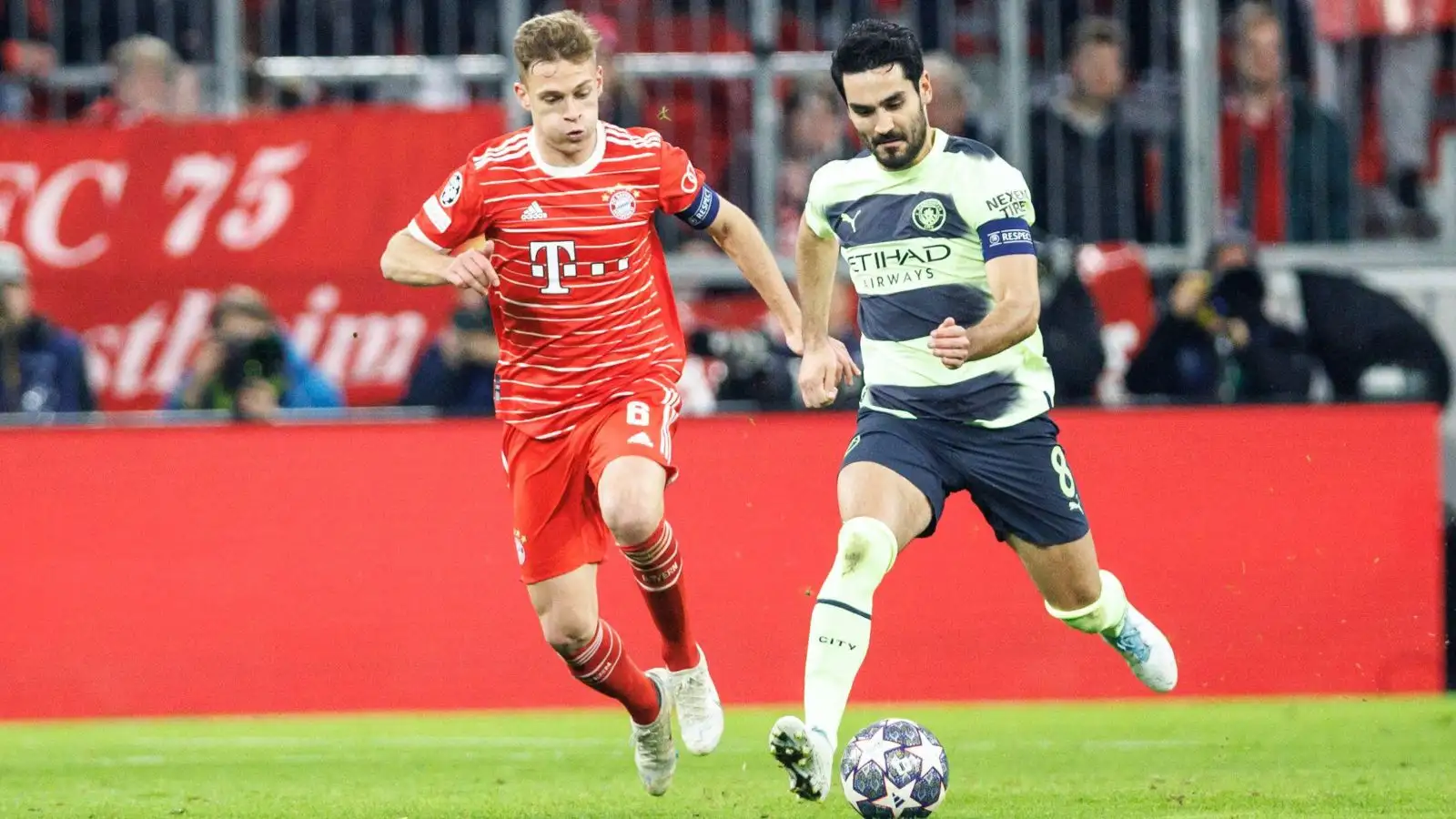 Reported Barcelona targets Joshua Kimmich and Ilkay Gundogan during a Champions League match