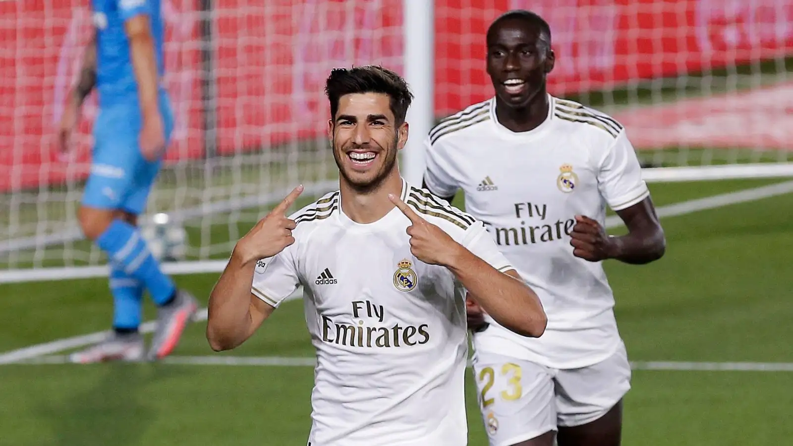 Reported Arsenal targets Marco Asensio and Ferland Mendy celebrate a goal