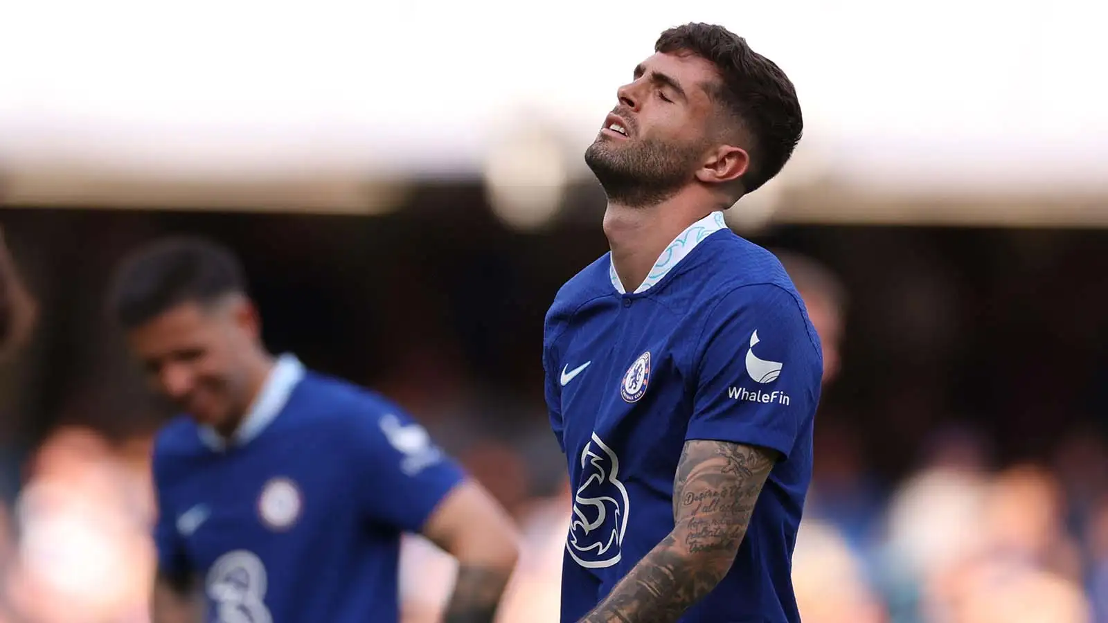 London, UK. 28th May 2023; Stamford Bridge, Chelsea, London, England: Premier League Football, Chelsea versus Newcastle United; A dejected Christian Pulisic of Chelsea as he misses a chance on goal