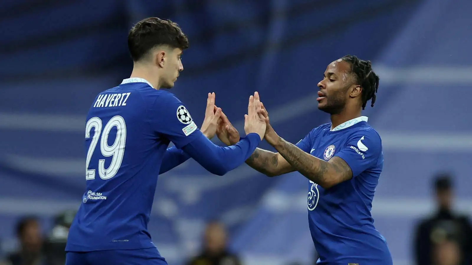 Chelsea's Raheem Sterling (right) is replaced by substitute Kai Havertz during the UEFA Champions League quarter-final first leg match at the Santiago Bernabeu Stadium