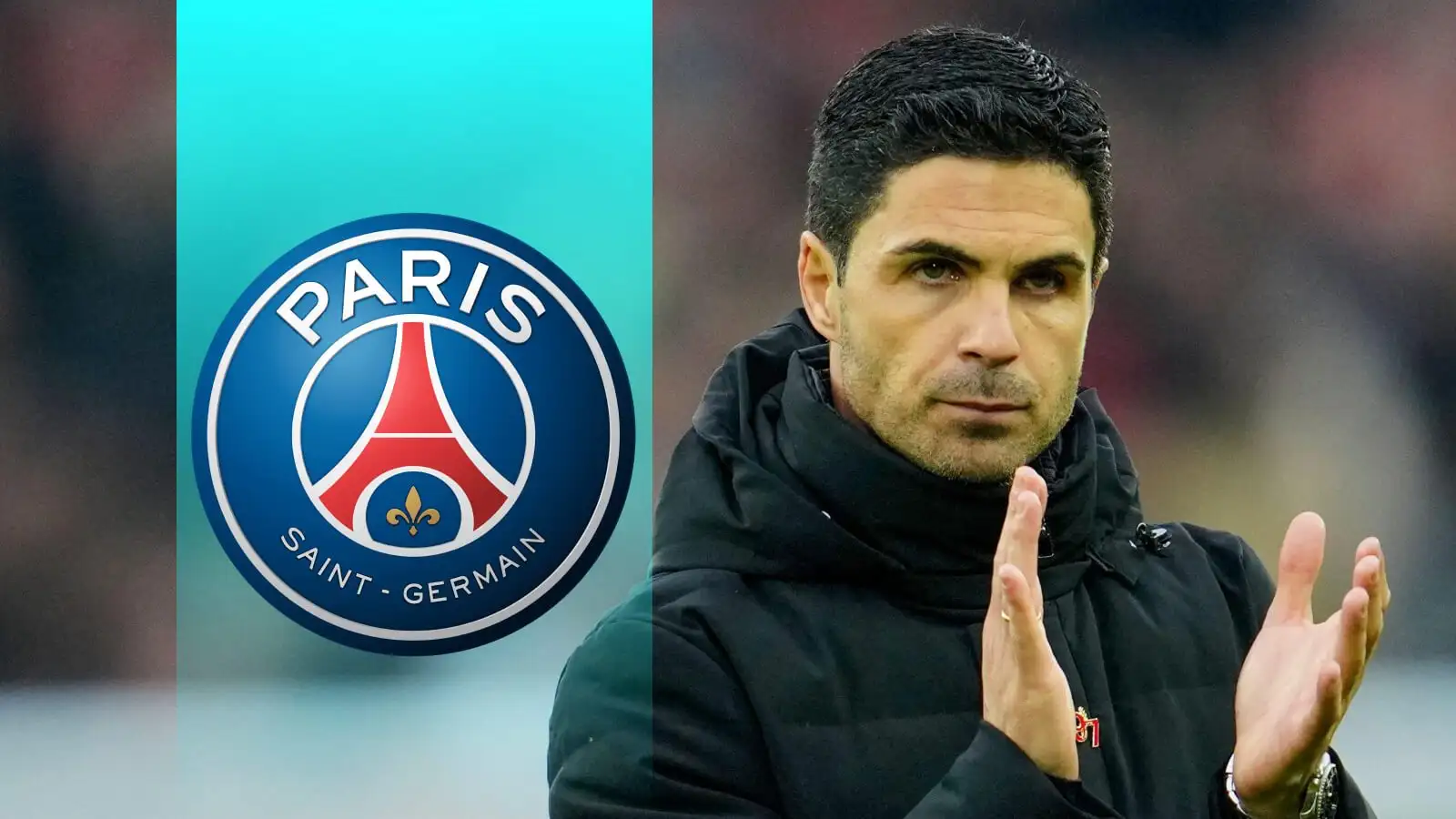 Mikel Arteta with the PSG badge