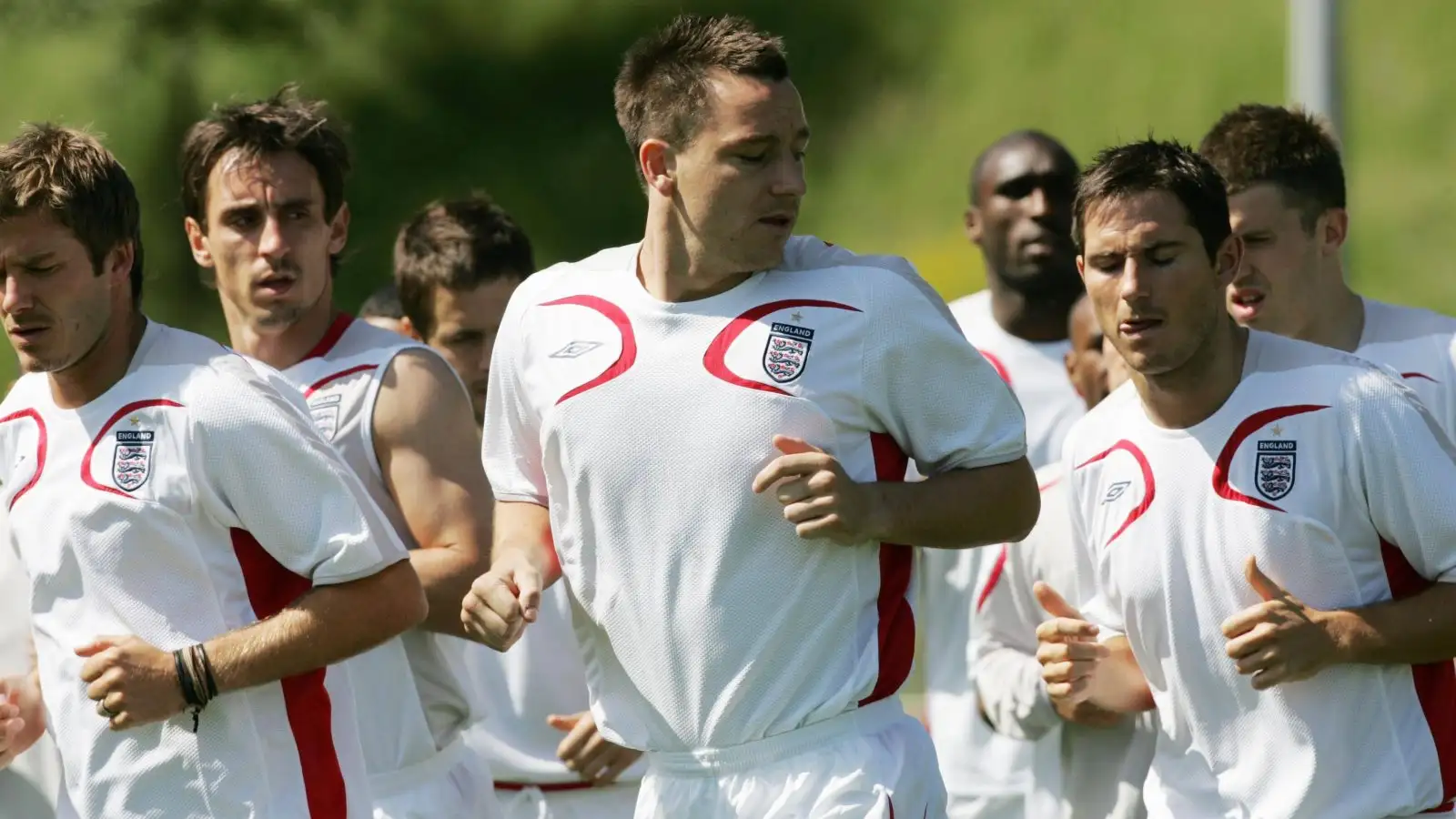 Frank Lampard, John Terry, Gary Neville and David Beckham during an England training session in 2006.