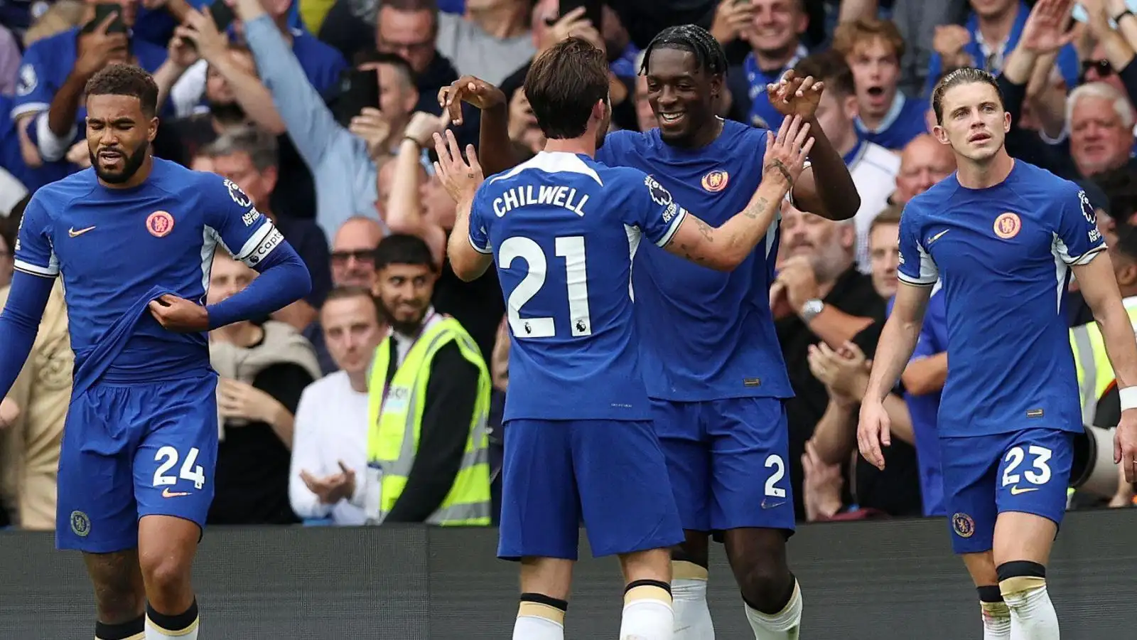 Axel Disasi celebrates after equalising for Chelsea against Liverpool