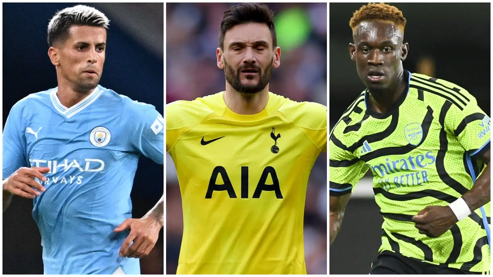 Man City's Joao Cancelo, Tottenham goalkeeper Hugo Lloris, and Arsenal forward Folarin Balogun.