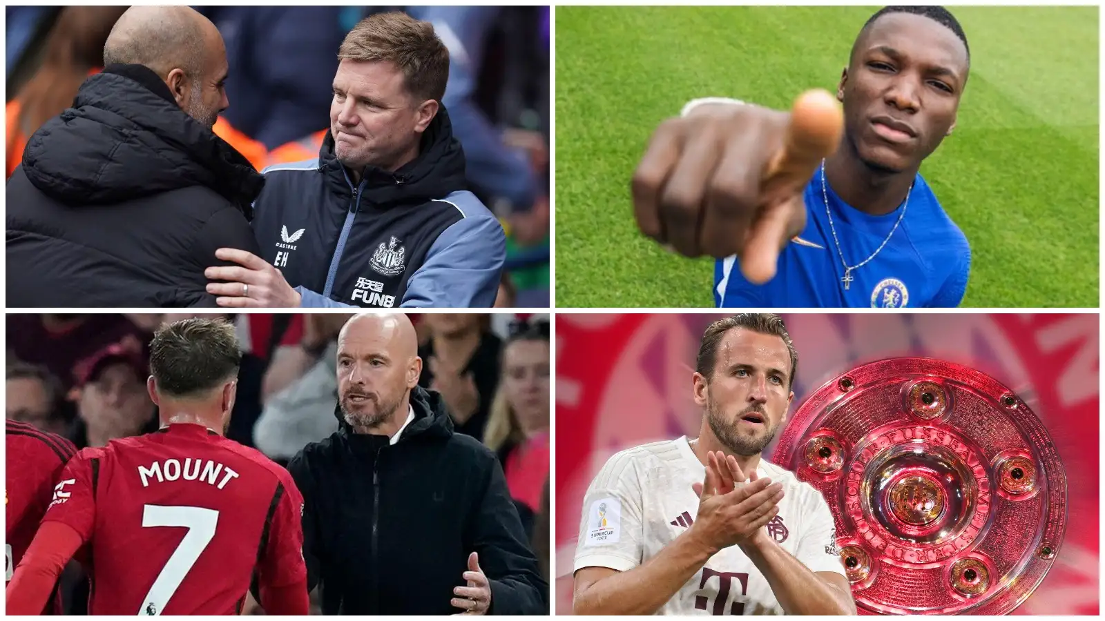 Newcastle boss Eddie Howe, Chelsea midfielder Moises Caicedo, Man Utd manager Erik ten Hag and Bayern Munich striker Harry Kane.