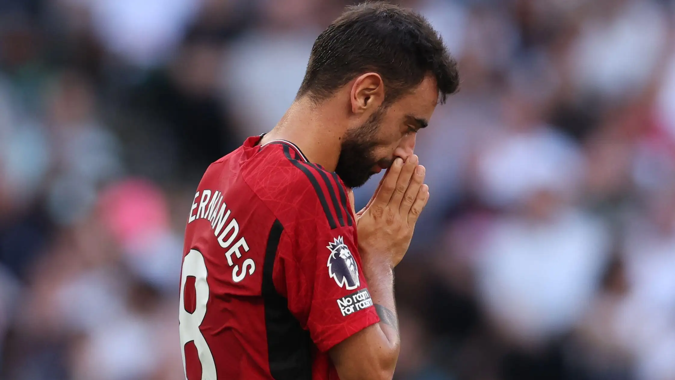 Bruno Fernandes reacts after missing a chance for Manchester United against Totternham.