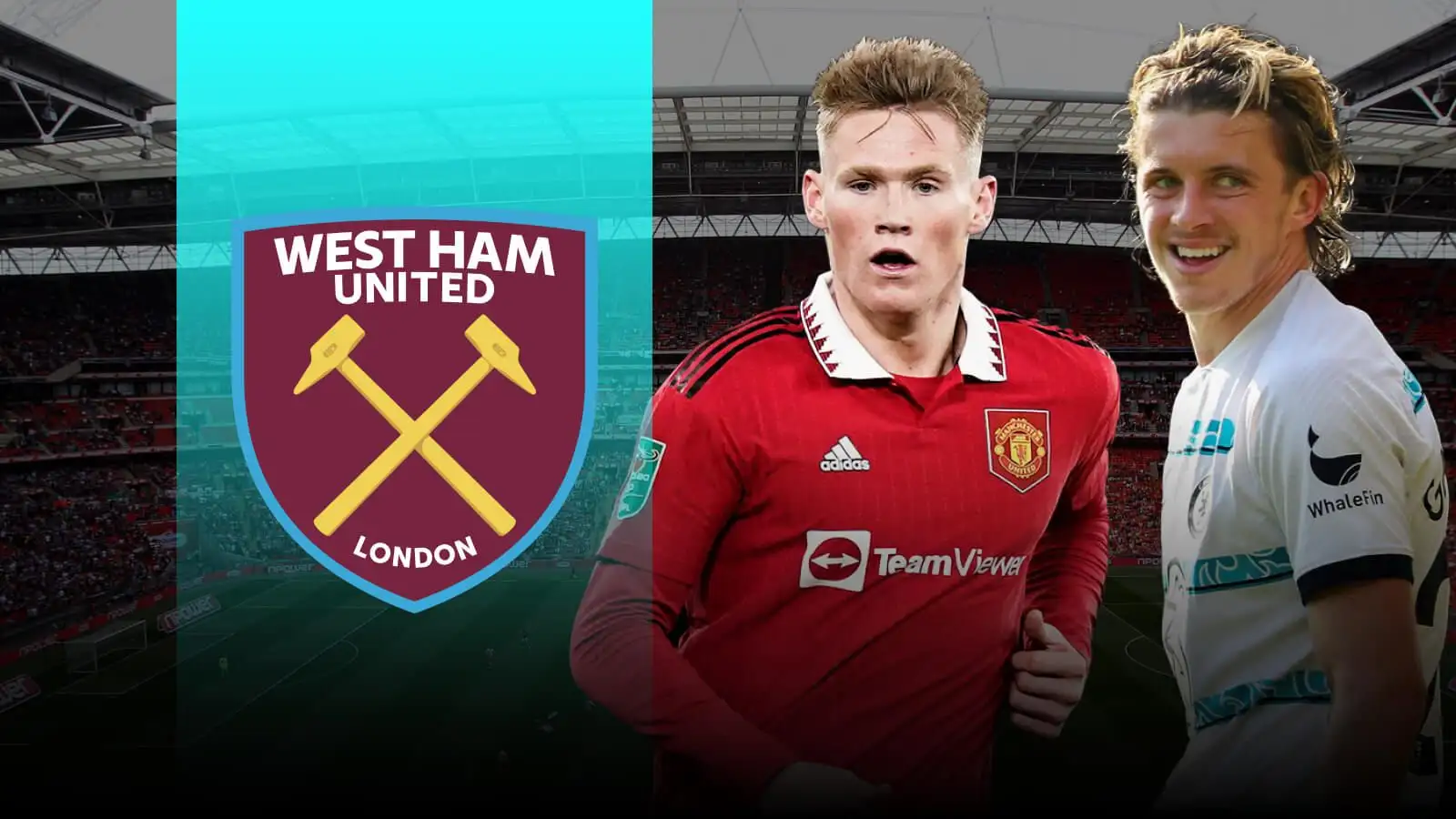 Scott McTominay and Conor Gallagher with the West Ham badge.