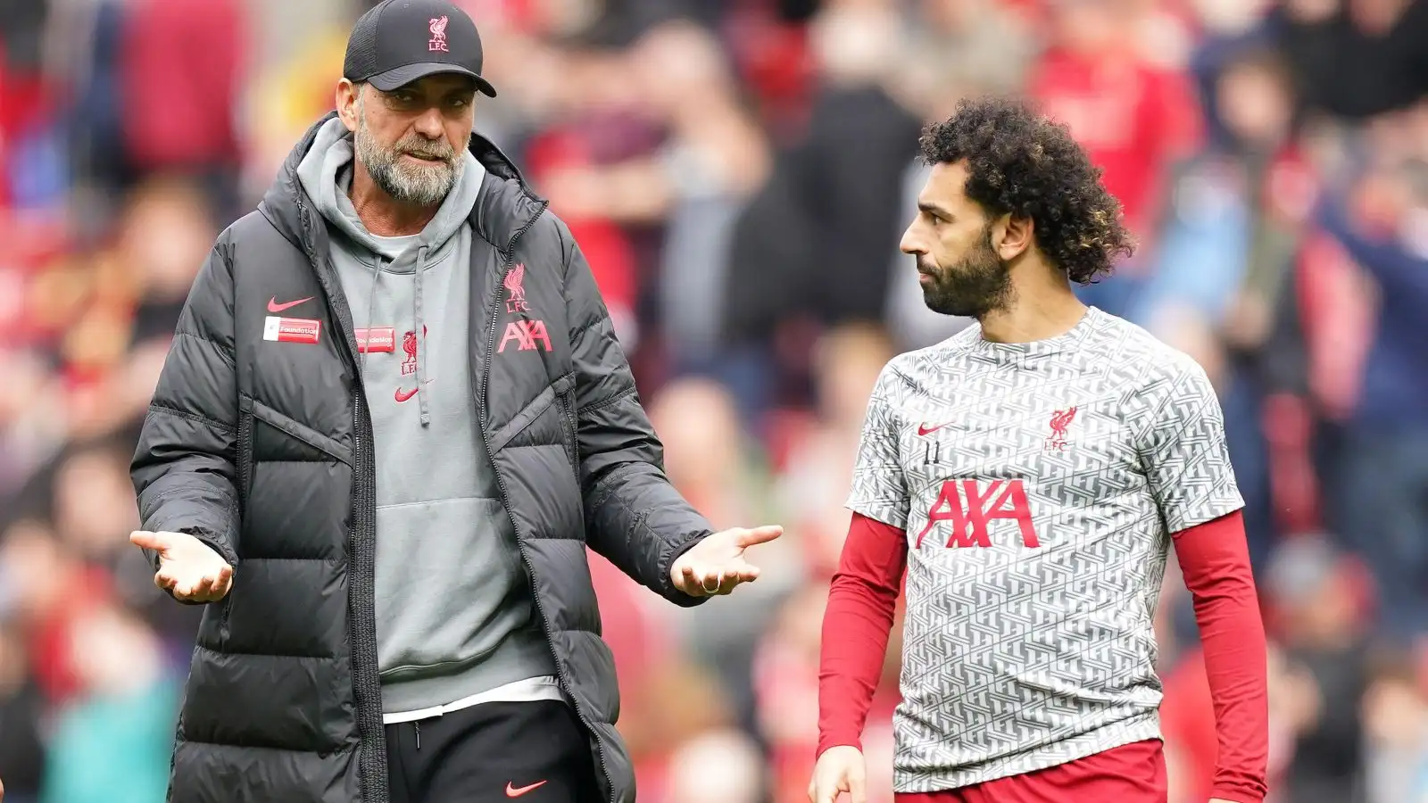 Liverpool winger Mohamed Salah as well as Jurgen Klopp before a Premier League match.