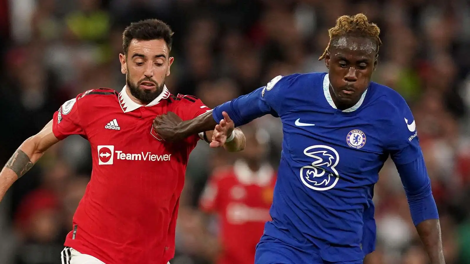 Manchester United's Bruno Fernandes (left) and Chelsea's Trevoh Chalobah in action