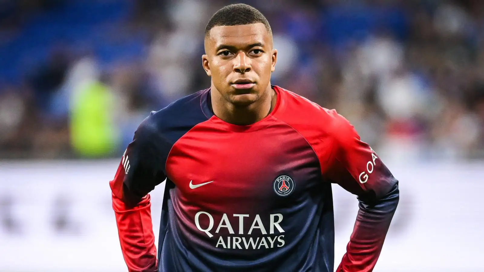 PSG star Kylian Mbappe during a pre-match warm-up.