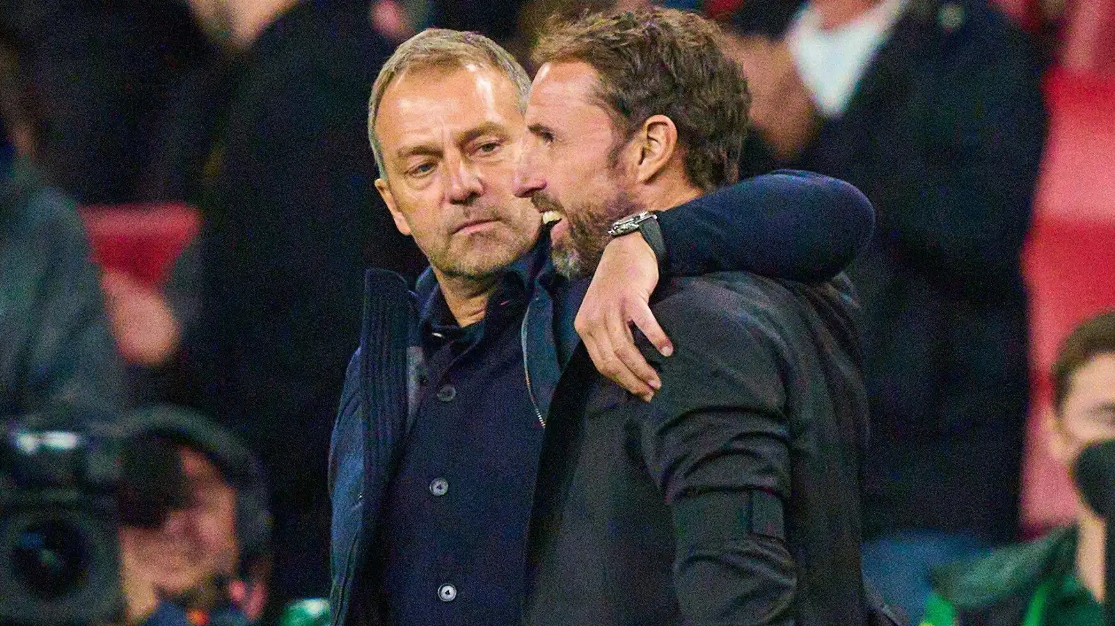 Germany coach Hansi Flick greets England manager Gareth Southgate.