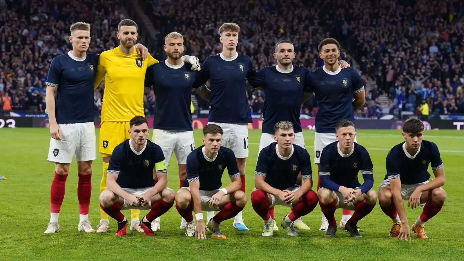 Scotland players line up before the friendly against England.